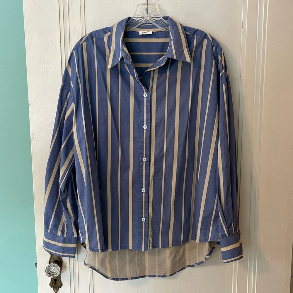 Aureum Oversized long sleeve striped button down shirt